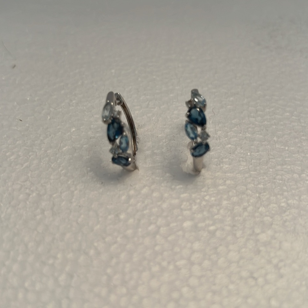 Sterling Silver Vibrant Shades Blue Topaz hoop earrings